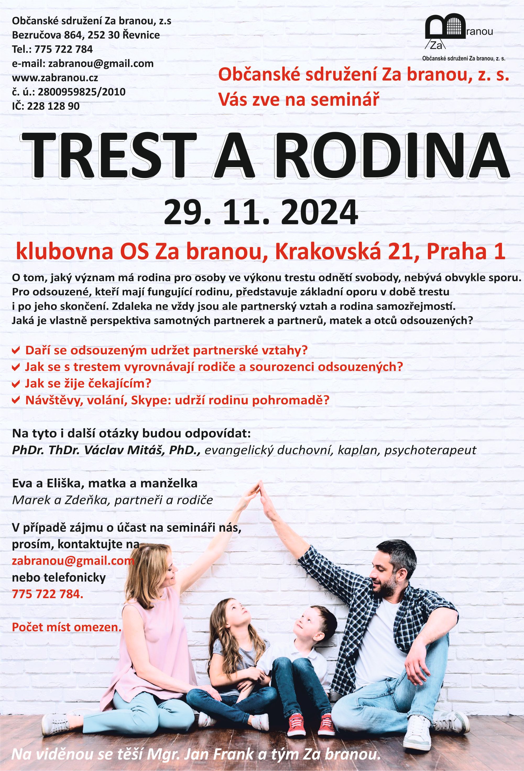 Seminář Trest a rodina se koná 29. 11. 2024 od 9:30.