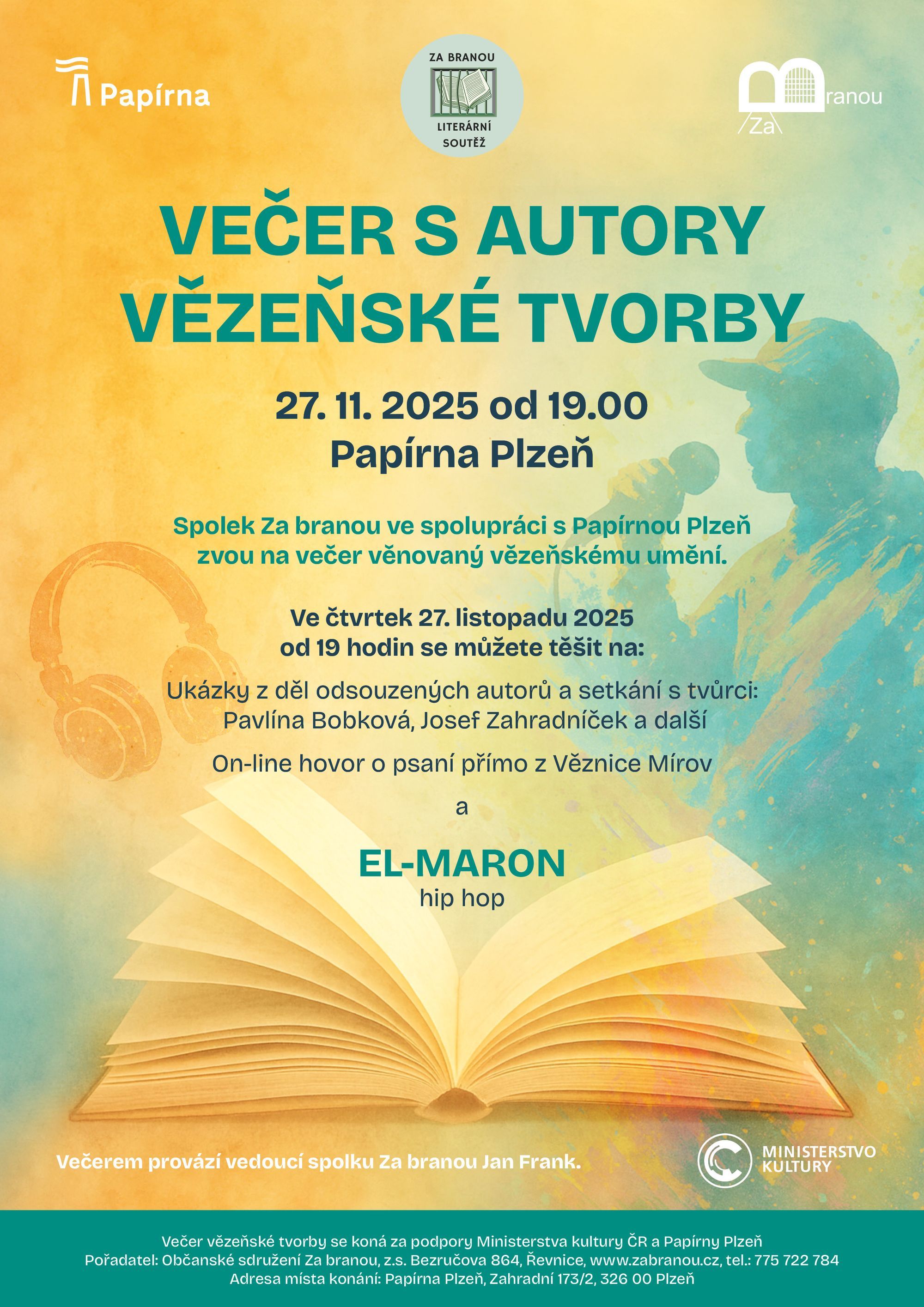 Večer s autory vězeňské tvorby. 27. 11. 2025 v Papírně Plzeň.